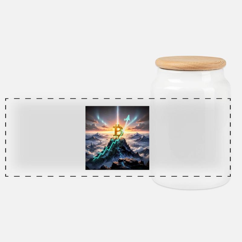 Bitcoin Summit Climb 3D - Panoramic Cookie Jar with Wooden Lid - white