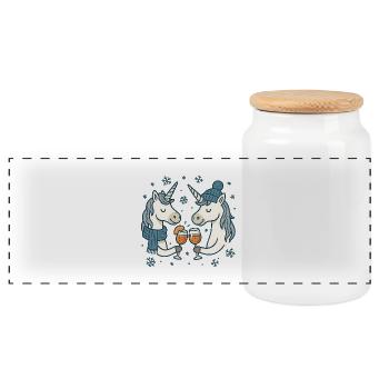 Winter Magic Unicorn Toast - Panoramic Cookie Jar with Wooden Lid - white - Front