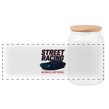 Course de rue – Pas de règles, juste de la vitesse - Boîte à biscuits avec couvercle en bois - blanc - Devant