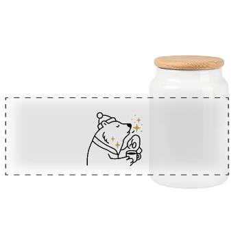 Sternenglitzer Bär Kaffeezauber - Panorama Keksdose mit Holzdeckel - Weiß - Vorne