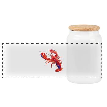 Homard rouge, illustration à l'aquarelle vive - Boîte à biscuits avec couvercle en bois - blanc - Devant