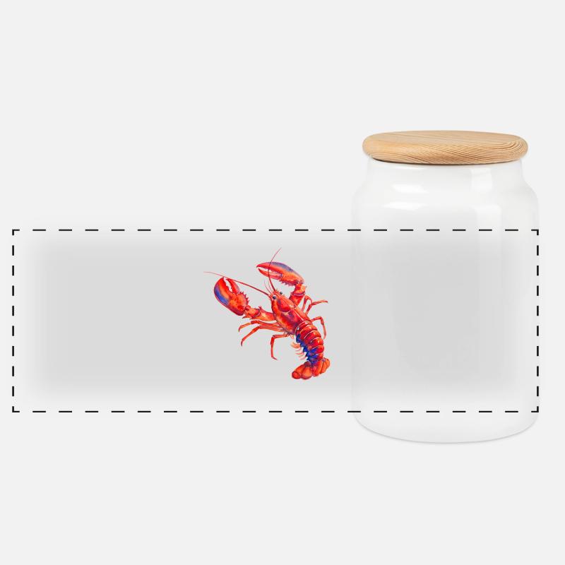 Roter Hummer, lebendige Aquarellillustration - Panorama Keksdose mit Holzdeckel - Weiß