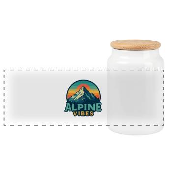 Alpine Vibes Mountain Motif Retro Sunset - Panoramic Cookie Jar with Wooden Lid - white - Front