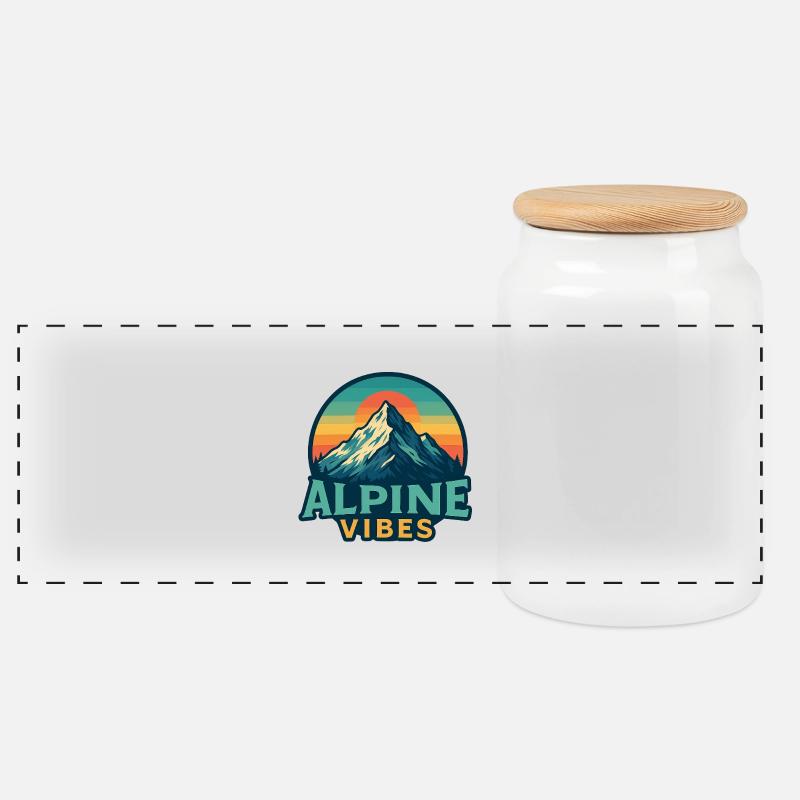Alpine Vibes Bergmotiv Retro Sunset - Panorama Keksdose mit Holzdeckel - Weiß