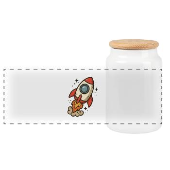 Fusée cartoon spatiale - Boîte à biscuits avec couvercle en bois - blanc - Devant