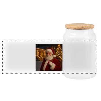 Père Noël  - Boîte à biscuits avec couvercle en bois - blanc - Devant