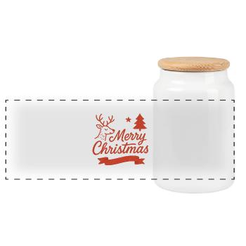 Merry Christmas Deer Motif - Panoramic Cookie Jar with Wooden Lid - white - Front