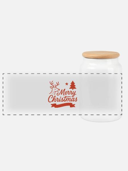 Merry Christmas Hirsch Motiv - Panorama Keksdose mit Holzdeckel - Weiß