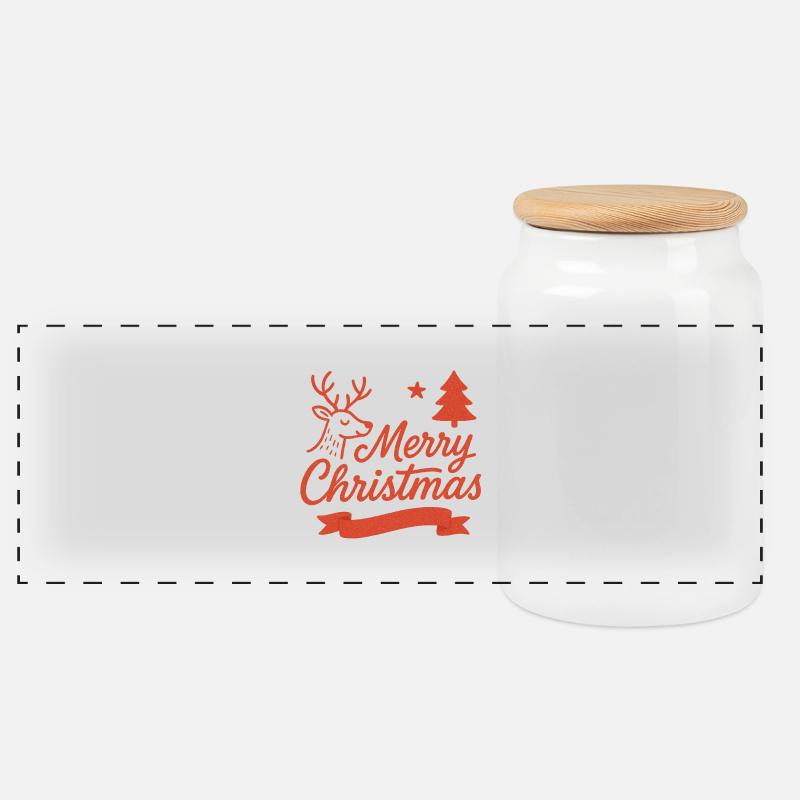 Merry Christmas Hirsch Motiv - Panorama Keksdose mit Holzdeckel - Weiß