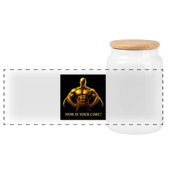 Golden Core Hero Fitness Illustration - Panoramic Cookie Jar with Wooden Lid - white - Front