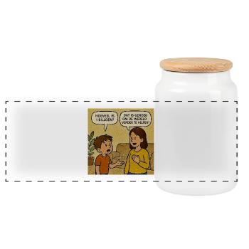 Trillion demand and world aid joke - Panoramic Cookie Jar with Wooden Lid - white - Front