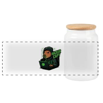 Hacker Capy – Cyber Capybara Tech - Panoramic Cookie Jar with Wooden Lid - white - Front