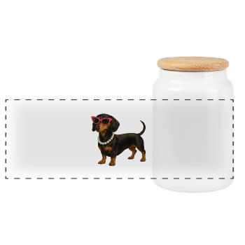Dachshund Diva Pink Sunglasses - Panoramic Cookie Jar with Wooden Lid - white - Front