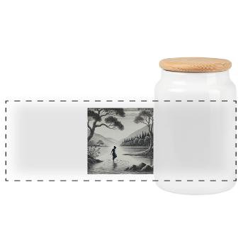 Silhouette at the lake in the moonlight - Panoramic Cookie Jar with Wooden Lid - white - Front