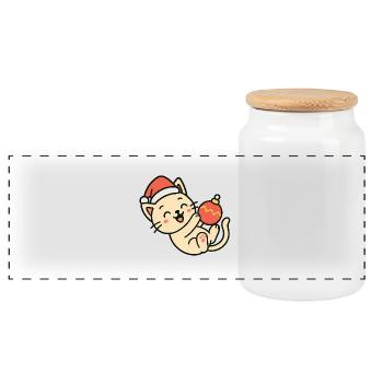 Kitten Christmas Fun Christmas Ball - Panoramic Cookie Jar with Wooden Lid - white - Front