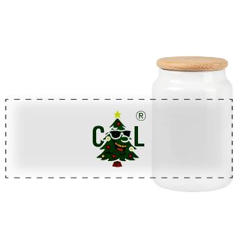 Christmas tree with cool sunglasses - Panoramic Cookie Jar with Wooden Lid - white - Front