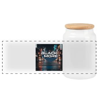 Black More Neon City Nachtdesign - Panorama Keksdose mit Holzdeckel - Weiß - Vorne