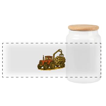 Forsttraktor mit Holzlast - Panorama Keksdose mit Holzdeckel - Weiß - Vorne