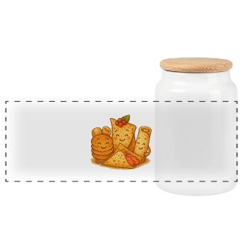 Fröhliche Blinifreunde Blinis, Pfannenkuchen - Panorama Keksdose mit Holzdeckel - Weiß - Vorne