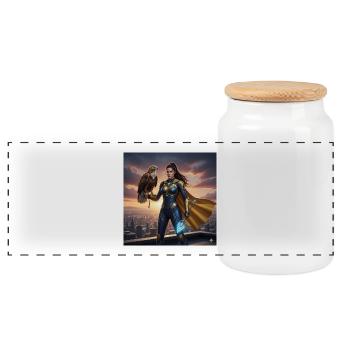 Urban Eagle Heroine - Panoramic Cookie Jar with Wooden Lid - white - Front