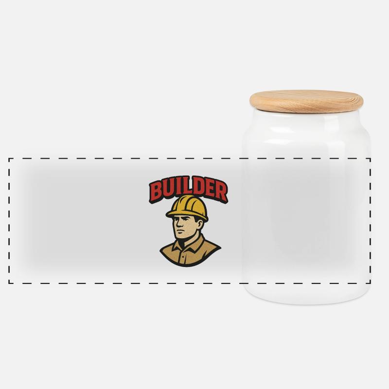 Logo rétro d’ouvrier du bâtiment avec casque - Boîte à biscuits avec couvercle en bois - blanc