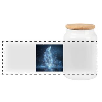 Ethereal Feather Luminous – Symbol of Light - Panoramic Cookie Jar with Wooden Lid - white - Front