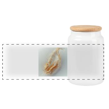 Ethereal Feather Luminous – Symbol of Light - Panoramic Cookie Jar with Wooden Lid - white - Front