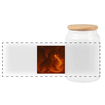 Fire dragon in glowing flames - Panoramic Cookie Jar with Wooden Lid - white - Front