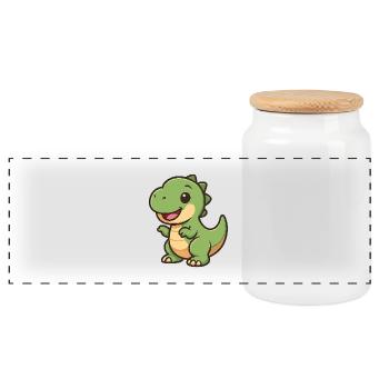 Clipart de câlin de dinosaure heureux - Boîte à biscuits avec couvercle en bois - blanc - Devant