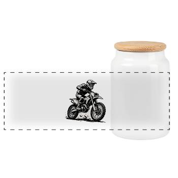 Motocross rider illustration in action - Panoramic Cookie Jar with Wooden Lid - white - Front