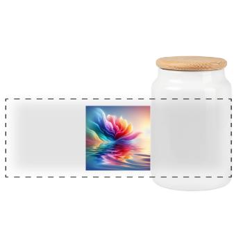 Abstrakte Blumenwellen 1 - Panorama Keksdose mit Holzdeckel - Weiß - Vorne