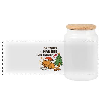 Festive Christmas Cat Who Refuses Drinking - Panoramic Cookie Jar with Wooden Lid - white - Front