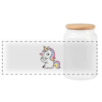 Cheeky Unicorn with Heart – Sweet Unicorn Statement - Panoramic Cookie Jar with Wooden Lid - white - Front