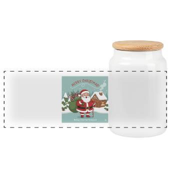 Christmas Santa with sack and candy cane - Panoramic Cookie Jar with Wooden Lid - white - Front
