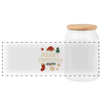 Fröhliche Weihnachten Retro Schriftzug - Panorama Keksdose mit Holzdeckel - Weiß - Vorne