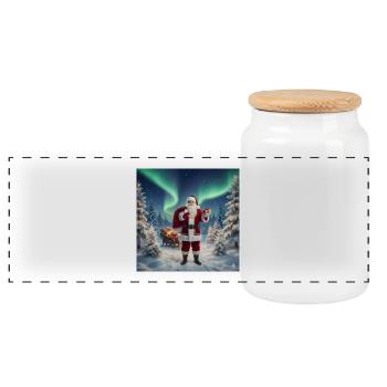 Nordlicht Santa im Winterwald - Panorama Keksdose mit Holzdeckel - Weiß - Vorne