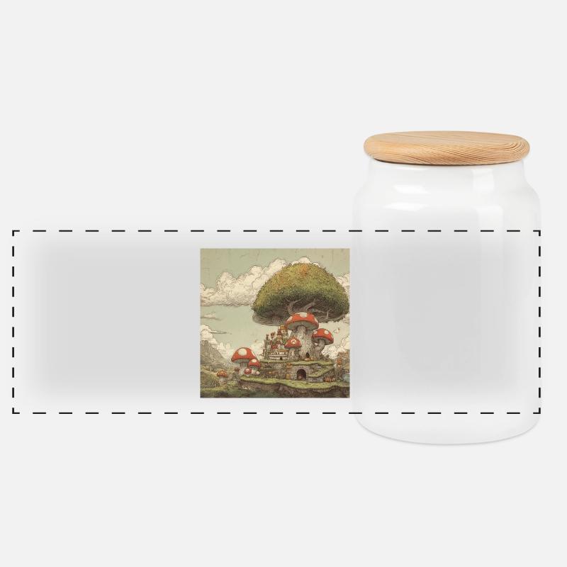 Mushroom kingdom - Panorama Keksdose mit Holzdeckel - Weiß