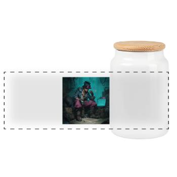 Lucky Cyberpirate Portrait - Panorama Keksdose mit Holzdeckel - Weiß - Vorne