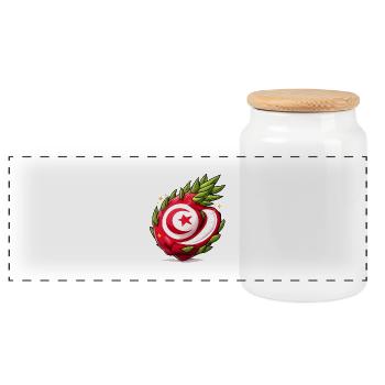 Tunisian Fruit Heart Pattern - Panoramic Cookie Jar with Wooden Lid - white - Front