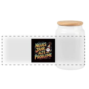New Year, Old Problems – Celebration Motif - Panoramic Cookie Jar with Wooden Lid - white - Front