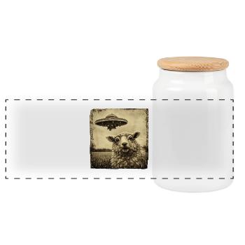 UFO visit to the pasture - Panoramic Cookie Jar with Wooden Lid - white - Front