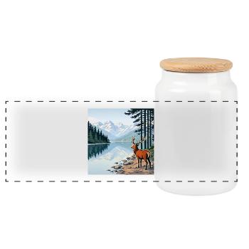 Hirsch am Bergsee - Panorama Keksdose mit Holzdeckel - Weiß - Vorne