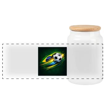 Brazil Flag Football Swing - Panoramic Cookie Jar with Wooden Lid - white - Front