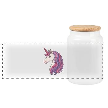 Pastel Unicorn Portrait Pink - Panoramic Cookie Jar with Wooden Lid - white - Front