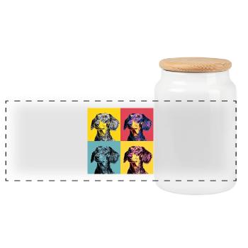 Quad Pop Art Teckel - Boîte à biscuits avec couvercle en bois - blanc - Devant