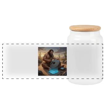 Caveman Tech Support - The First Tutorial - Panoramic Cookie Jar with Wooden Lid - white - Front