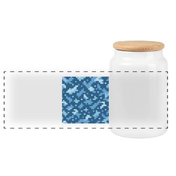 Blaues Pixelmuster - Panorama Keksdose mit Holzdeckel - Weiß - Vorne
