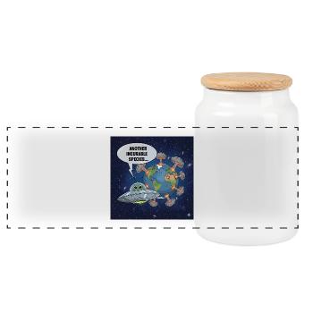 Alien UFO Observation - Another Irreparable Race - Panoramic Cookie Jar with Wooden Lid - white - Front