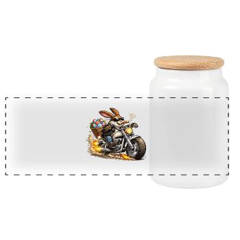 Lapin de Pâques à moto - Boîte à biscuits avec couvercle en bois - blanc - Devant