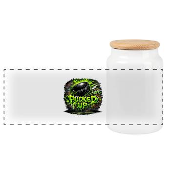 Pucked Up Graffiti Neon - Panoramic Cookie Jar with Wooden Lid - white - Front